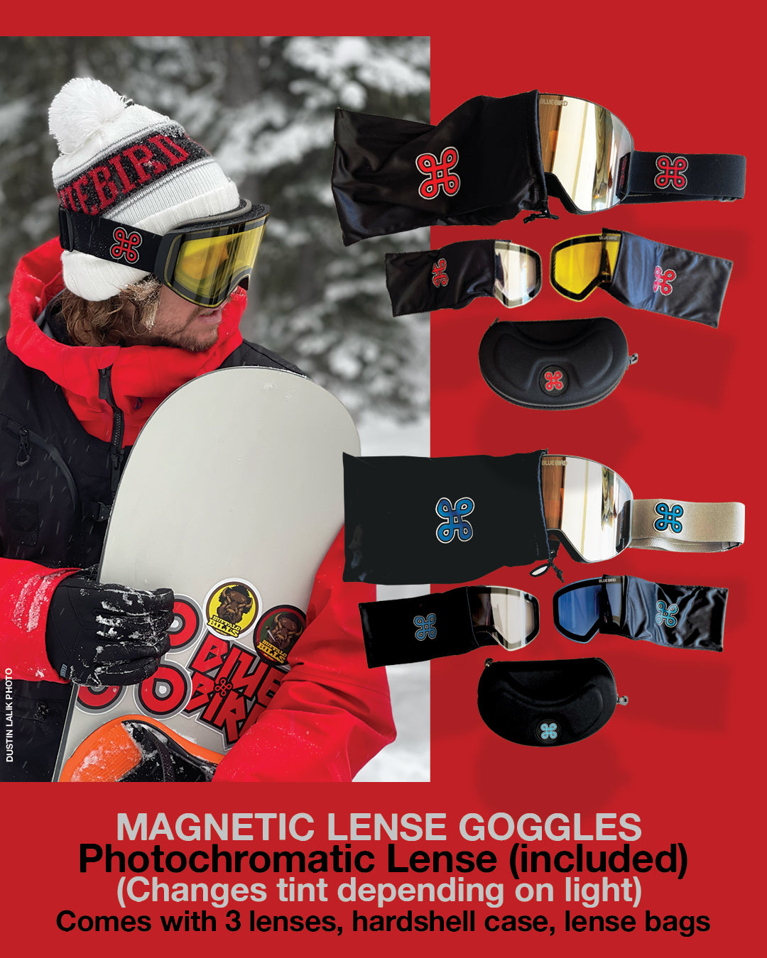 snowboard goggles with magnetic lens BLUEBIRD MAGNETIC SNOW GOGGLES WITH 3 LENSES. (PHOTO-CHROMATIC LENSE I – BLUEBIRD WAX